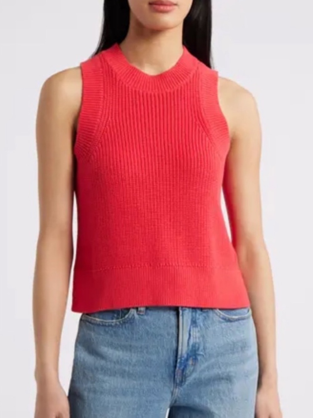 525 America Sleeveless Cotton
Knit Sweater Coral Red